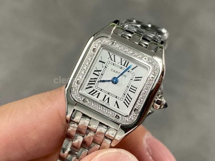 AF Factory Cartier Panthere W4PN0007 22mm Diamond Bezel Full Steel Roman Numerals Silver Dial 10 Super Clone Watch,Clean Factory Watch