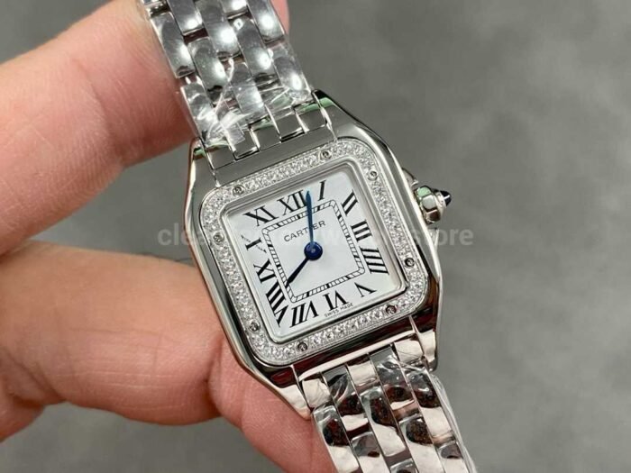 AF Factory Cartier Panthere W4PN0007 22mm Diamond Bezel Full Steel Roman Numerals Silver Dial 2 Super Clone Watch,Clean Factory Watch