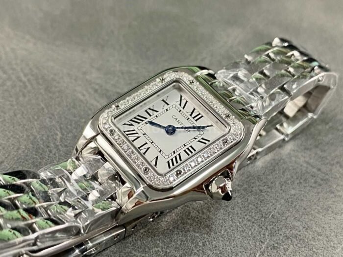 AF Factory Cartier Panthere W4PN0007 22mm Diamond Bezel Full Steel Roman Numerals Silver Dial 7 Super Clone Watch,Clean Factory Watch