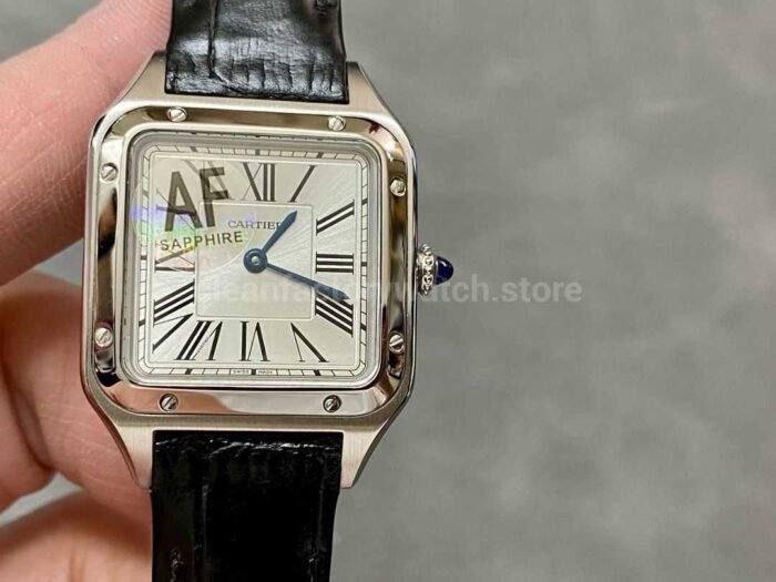 AF Factory Cartier Santos Dumont 27.5mm Rose gold Leather Strap Silver Dial 5 Super Clone Watch,Clean Factory Watch