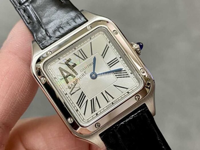 AF Factory Cartier Santos Dumont 27.5mm Rose gold Leather Strap Silver Dial 6 Super Clone Watch,Clean Factory Watch