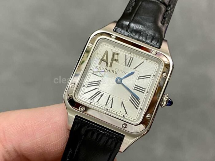 AF Factory Cartier Santos Dumont 27.5mm Rose gold Leather Strap Silver Dial 7 Super Clone Watch,Clean Factory Watch
