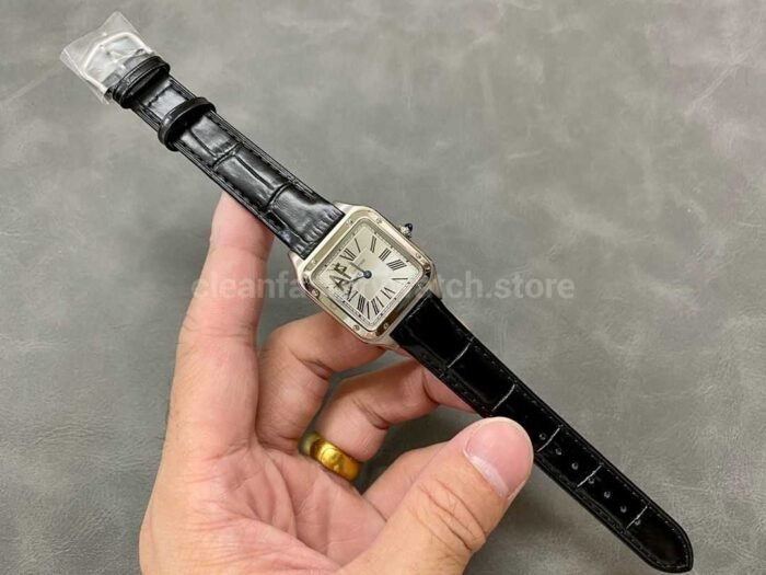 AF Factory Cartier Santos Dumont 27.5mm Rose gold Leather Strap Silver Dial 8 Super Clone Watch,Clean Factory Watch