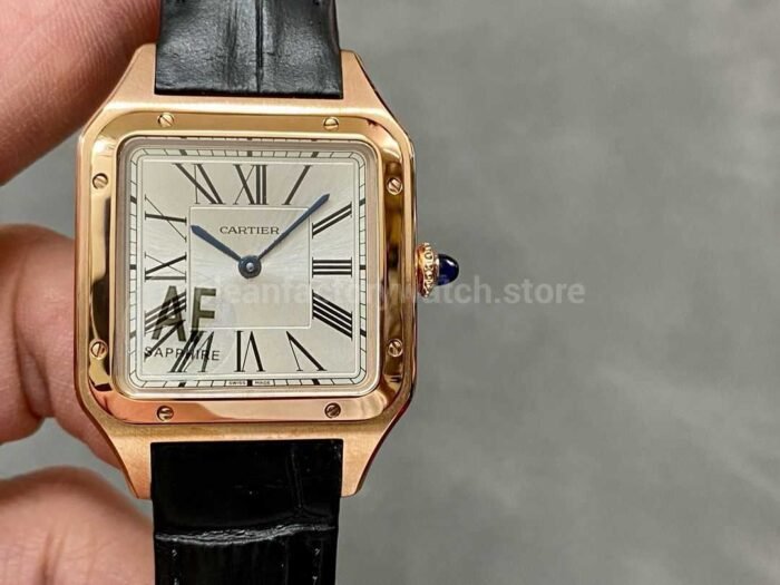 AF Factory Cartier Santos Dumont 31.4mm Rose gold Leather Strap Silver Dial 2 Super Clone Watch,Clean Factory Watch