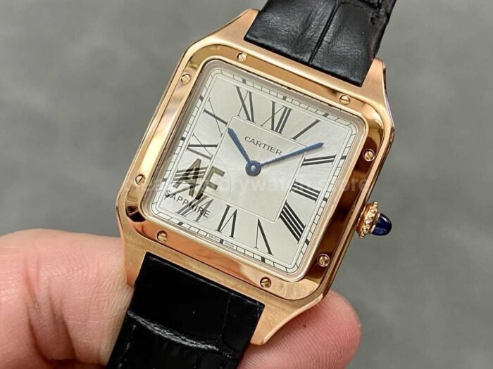 AF Factory Cartier Santos Dumont 31.4mm Rose gold Leather Strap Silver Dial 4 Super Clone Watch,Clean Factory Watch
