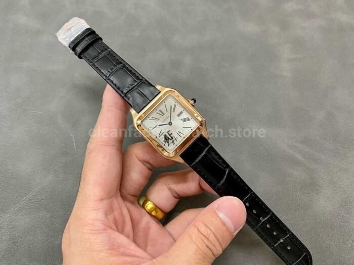 AF Factory Cartier Santos Dumont 31.4mm Rose gold Leather Strap Silver Dial 5 Super Clone Watch,Clean Factory Watch