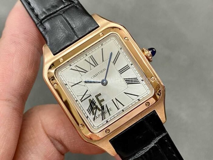 AF Factory Cartier Santos Dumont 31.4mm Rose gold Leather Strap Silver Dial 8 Super Clone Watch,Clean Factory Watch