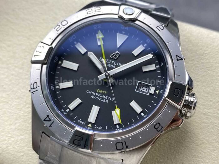 BLS Factory Breitling Avenger A323201A1B1X1 44mm Full Steel Yellow GMT Needle Black Dial 6 Super Clone Watch,Clean Factory Watch