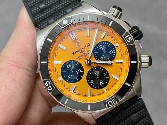 BLS Factory Breitling Chronomat 44mm Steel Rubber Strap Black Eye Orange Dial 2 Super Clone Watch,Clean Factory Watch