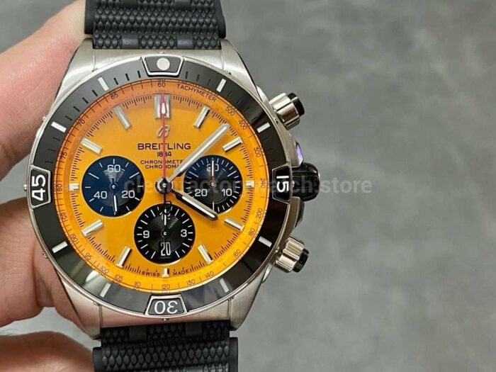 BLS Factory Breitling Chronomat 44mm Steel Rubber Strap Black Eye Orange Dial 5 Super Clone Watch,Clean Factory Watch