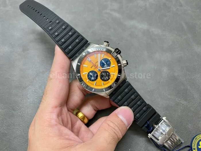 BLS Factory Breitling Chronomat 44mm Steel Rubber Strap Black Eye Orange Dial 7 Super Clone Watch,Clean Factory Watch