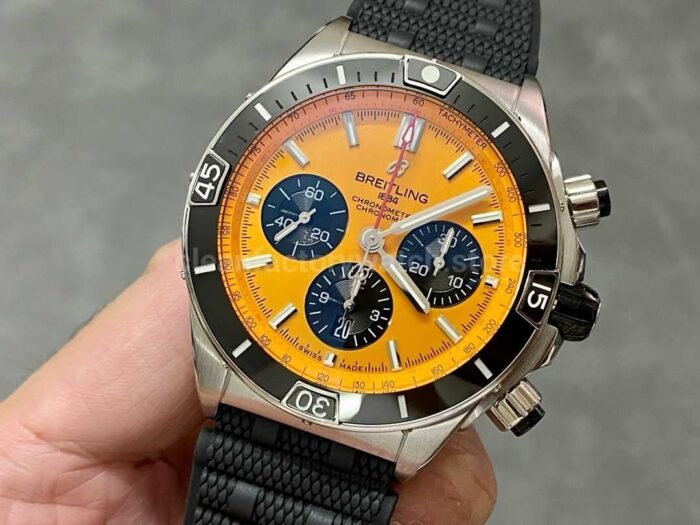 BLS Factory Breitling Chronomat 44mm Steel Rubber Strap Black Eye Orange Dial 8 Super Clone Watch,Clean Factory Watch
