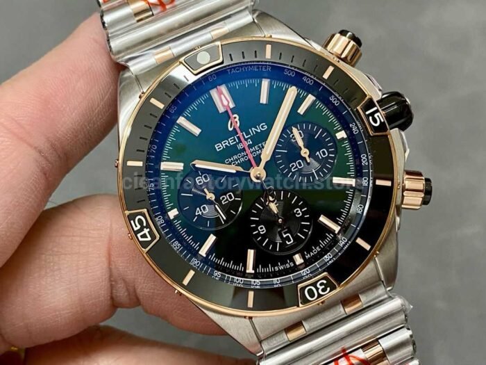 BLS Factory Breitling Chronomat B01 44mm Rose GoldSteel Ceramics Bezel Black Dial 1 Super Clone Watch,Clean Factory Watch