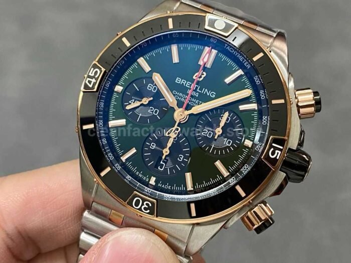BLS Factory Breitling Chronomat B01 44mm Rose GoldSteel Ceramics Bezel Black Dial 4 Super Clone Watch,Clean Factory Watch