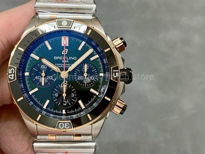 BLS Factory Breitling Chronomat B01 44mm Rose GoldSteel Ceramics Bezel Black Dial 6 Super Clone Watch,Clean Factory Watch