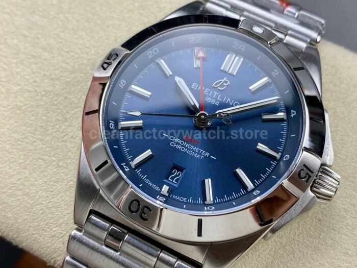 BLS Factory Breitling Chronomat GMT A32398101C1A1 40mm Red GMT Needle Full Steel Blue Dial 4 1 Super Clone Watch,Clean Factory Watch