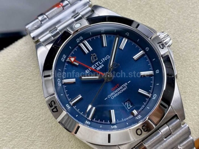 BLS Factory Breitling Chronomat GMT A32398101C1A1 40mm Red GMT Needle Full Steel Blue Dial 8 1 Super Clone Watch,Clean Factory Watch