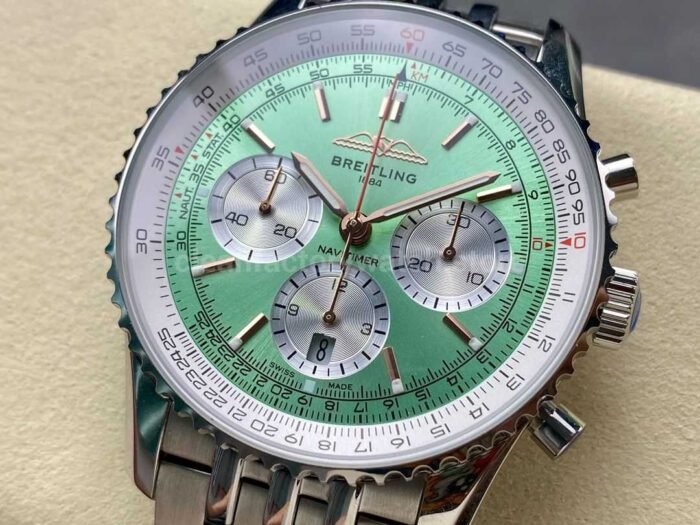 BLS Factory Breitling Navitimer B01 Chronograph 43mm Full Steel Light Green Dial 9 Super Clone Watch,Clean Factory Watch