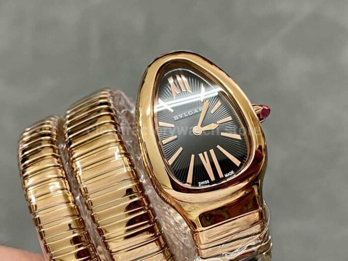 BV Factory Bvlgari Quartz Serpenti 102123 35mm Full Rose Gold Roman Numerals Black solid Dial 2 Super Clone Watch,Clean Factory Watch