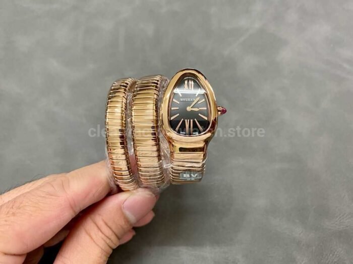 BV Factory Bvlgari Quartz Serpenti 102123 35mm Full Rose Gold Roman Numerals Black solid Dial 3 Super Clone Watch,Clean Factory Watch