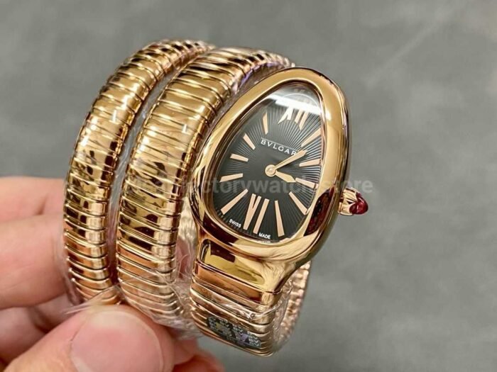 BV Factory Bvlgari Quartz Serpenti 102123 35mm Full Rose Gold Roman Numerals Black solid Dial 6 Super Clone Watch,Clean Factory Watch