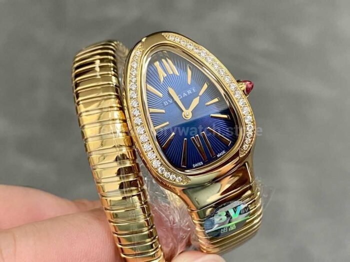 BV Factory Bvlgari Quartz Serpenti 102984 35mm Full Gold Roman Numerals Blue solid Dial 7 Super Clone Watch,Clean Factory Watch