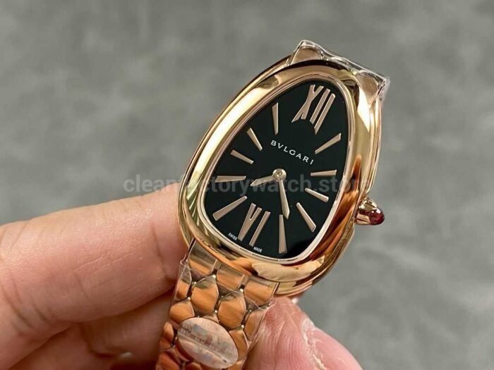 BV Factory Bvlgari Quartz Serpenti 103948 33mm Full Steel，Rose Gold Roman Numerals Black solid Dial 3 Super Clone Watch,Clean Factory Watch