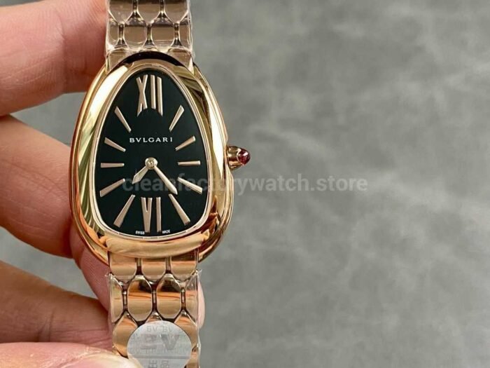 BV Factory Bvlgari Quartz Serpenti 103948 33mm Full Steel，Rose Gold Roman Numerals Black solid Dial 4 Super Clone Watch,Clean Factory Watch