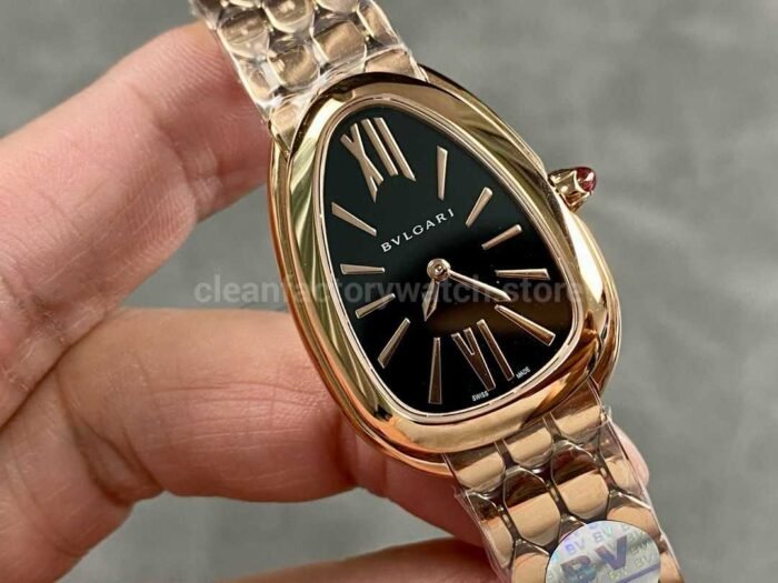 BV Factory Bvlgari Quartz Serpenti 103948 33mm Full Steel，Rose Gold Roman Numerals Black solid Dial 7 Super Clone Watch,Clean Factory Watch