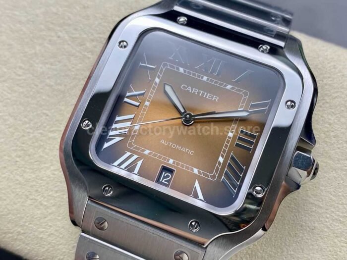 BV Factory Cartier Santos WSSA0064 39.8mm Full Steel Roman Numerals Orange Dial 4 Super Clone Watch,Clean Factory Watch