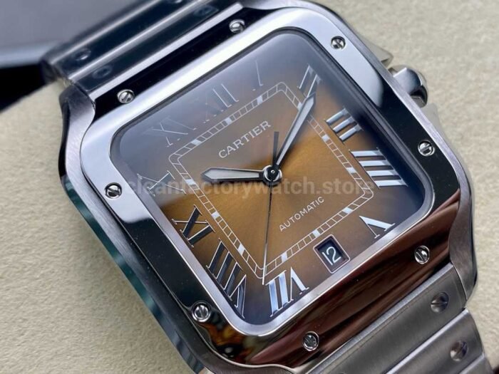 BV Factory Cartier Santos WSSA0064 39.8mm Full Steel Roman Numerals Orange Dial 5 Super Clone Watch,Clean Factory Watch