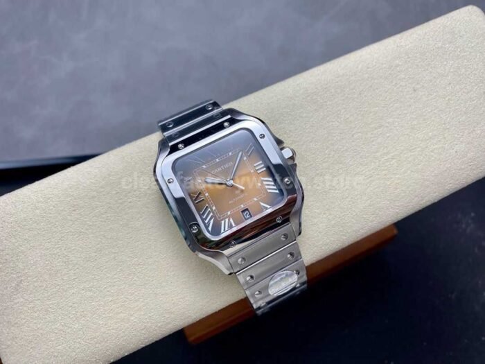 BV Factory Cartier Santos WSSA0064 39.8mm Full Steel Roman Numerals Orange Dial 6 Super Clone Watch,Clean Factory Watch