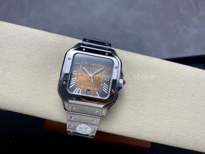 BV Factory Cartier Santos WSSA0064 39.8mm Full Steel Roman Numerals Orange Dial 7 Super Clone Watch,Clean Factory Watch