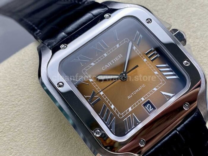 BV Factory Cartier Santos WSSA0064 39.8mm Steel Leather Strap Roman Numerals Orange Dial - Image 2