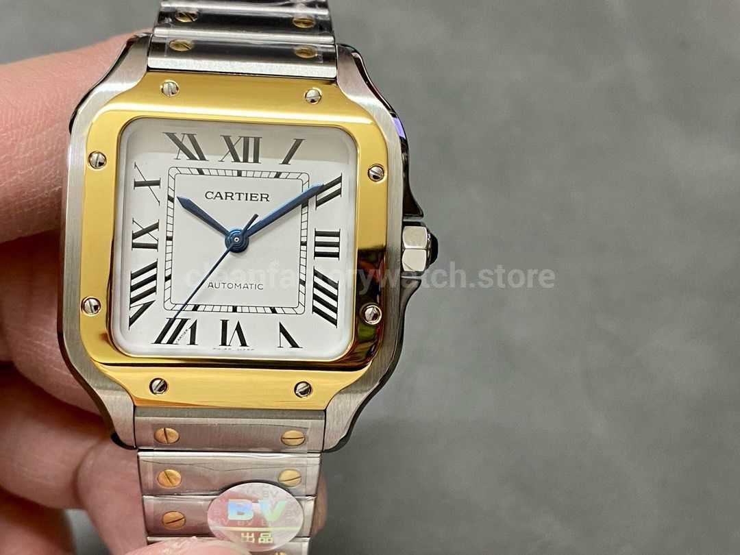 BV Factory Women's Cartier Santos W2SA0007 35.1mm Gold Steel Roman Numerals White Dial
