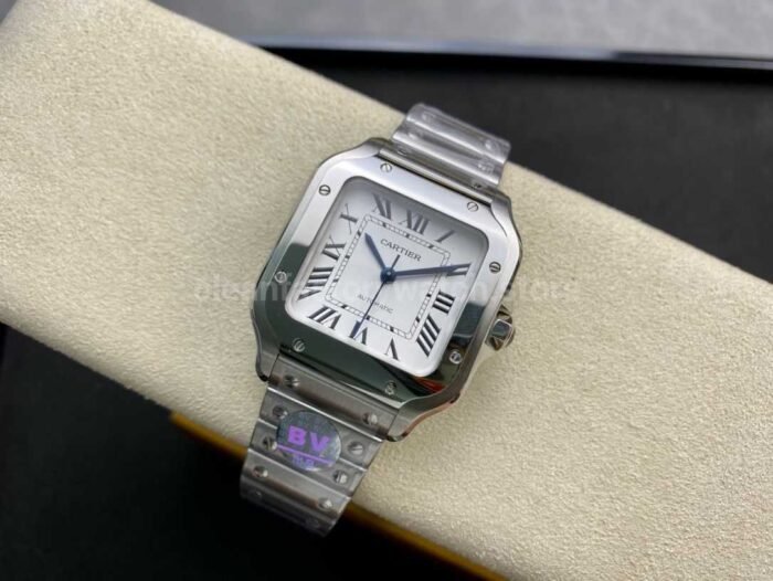 BV Factory Women's Cartier Santos WSSA0029 35.1mm Full Steel Roman Numerals White Dial - Image 5