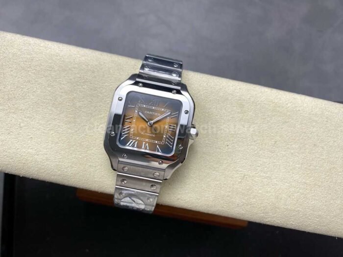 BV Factory Womens Cartier Santos WSSA0065 35.1mm Full Steel Roman Numerals Orange Dial 5 Super Clone Watch,Clean Factory Watch