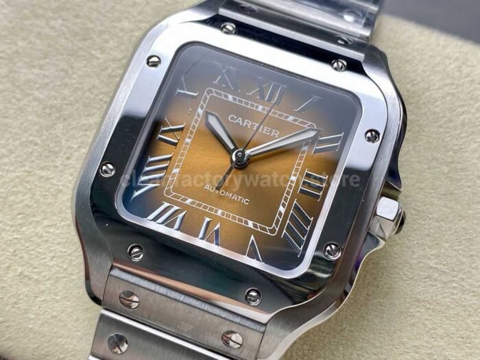 BV Factory Womens Cartier Santos WSSA0065 35.1mm Full Steel Roman Numerals Orange Dial 6 Super Clone Watch,Clean Factory Watch