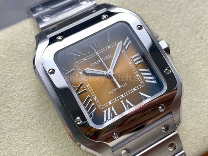 BV Factory Womens Cartier Santos WSSA0065 35.1mm Full Steel Roman Numerals Orange Dial 9 Super Clone Watch,Clean Factory Watch