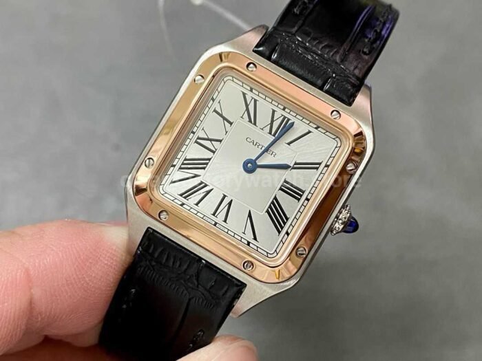 F1 Factory Cartier Santos Dumont W2SA0012 27.5mm Steel Leather Strap Roman Numerals Silver Dial Super Clone Watch,Clean Factory Watch