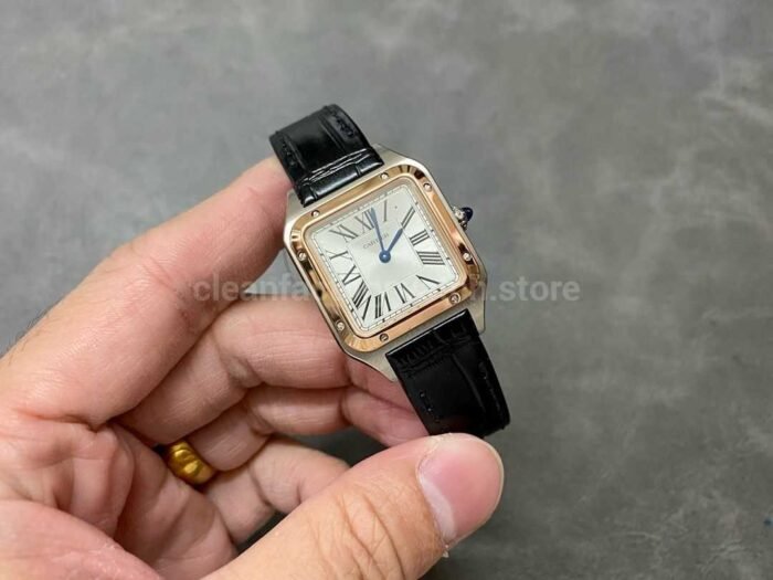 F1 Factory Cartier Santos Dumont W2SA0012 27.5mm Steel Leather Strap Roman Numerals Silver Dial 3 Super Clone Watch,Clean Factory Watch