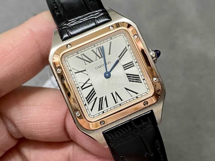 F1 Factory Cartier Santos Dumont W2SA0012 27.5mm Steel Leather Strap Roman Numerals Silver Dial 7 Super Clone Watch,Clean Factory Watch