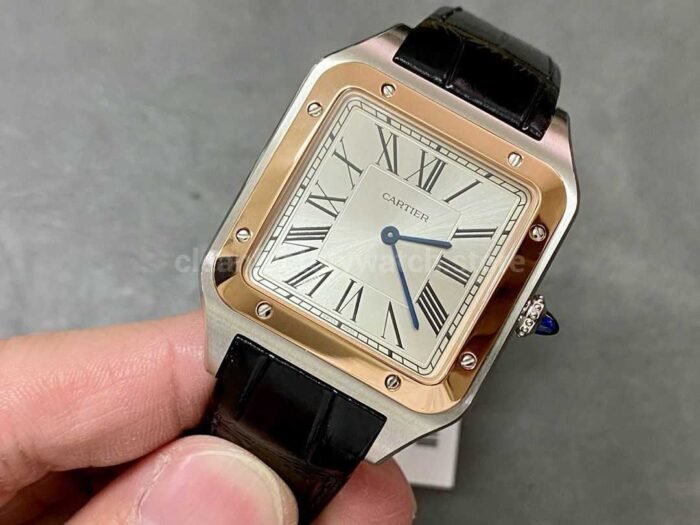 F1 Factory Cartier Santos Dumont W2SA0017 33.9mm Steel Leather Strap Roman Numerals Silver Dial 3 Super Clone Watch,Clean Factory Watch