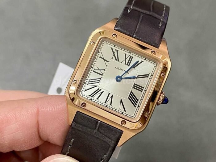 F1 Factory Cartier Santos Dumont WGSA0022 27.5mm Rose Gold Leather Strap Roman Numerals Silve 3 Super Clone Watch,Clean Factory Watch