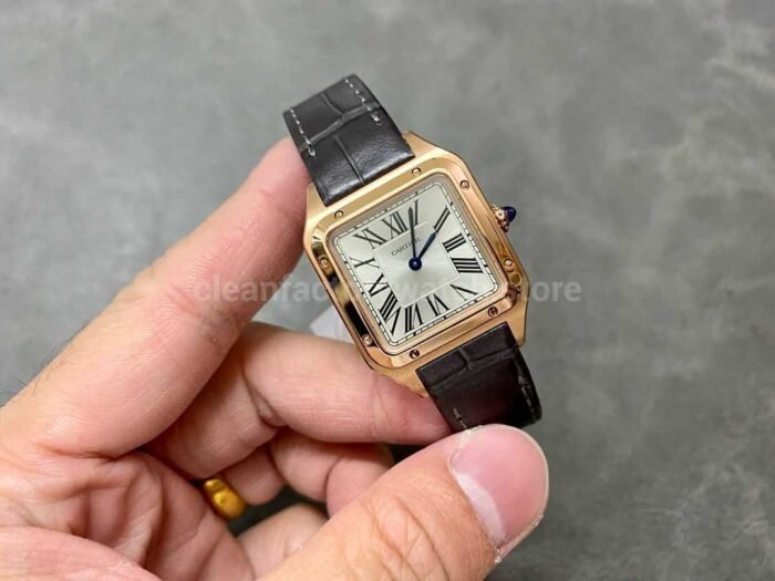 F1 Factory Cartier Santos Dumont WGSA0022 27.5mm Rose Gold Leather Strap Roman Numerals Silve 7 Super Clone Watch,Clean Factory Watch