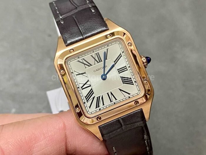 F1 Factory Cartier Santos Dumont WGSA0022 27.5mm Rose Gold Leather Strap Roman Numerals Silver 1 Super Clone Watch,Clean Factory Watch