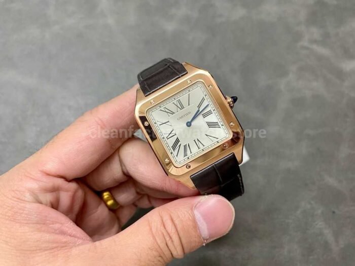 F1 Factory Cartier Santos Dumont WGSA0032 33.9mm Rose Gold Leather Strap Roman Numerals Silve 6 Super Clone Watch,Clean Factory Watch