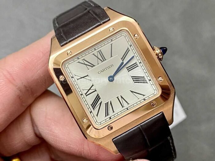 F1 Factory Cartier Santos Dumont WGSA0032 33.9mm Rose Gold Leather Strap Roman Numerals Silve 7 Super Clone Watch,Clean Factory Watch