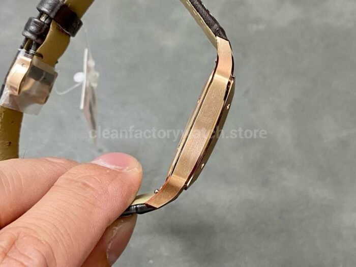 F1 Factory Cartier Santos Dumont WGSA0032 33.9mm Rose Gold Leather Strap Roman Numerals Silve Super Clone Watch,Clean Factory Watch