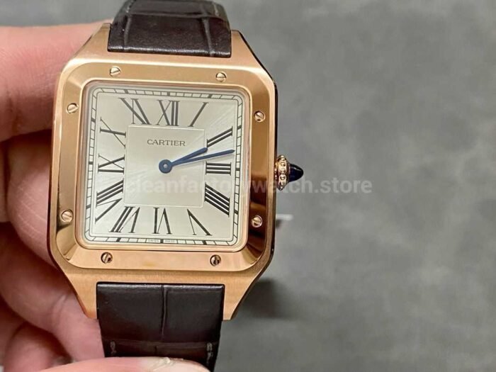 F1 Factory Cartier Santos Dumont WGSA0032 33.9mm Rose Gold Leather Strap Roman Numerals Silve 8 Super Clone Watch,Clean Factory Watch